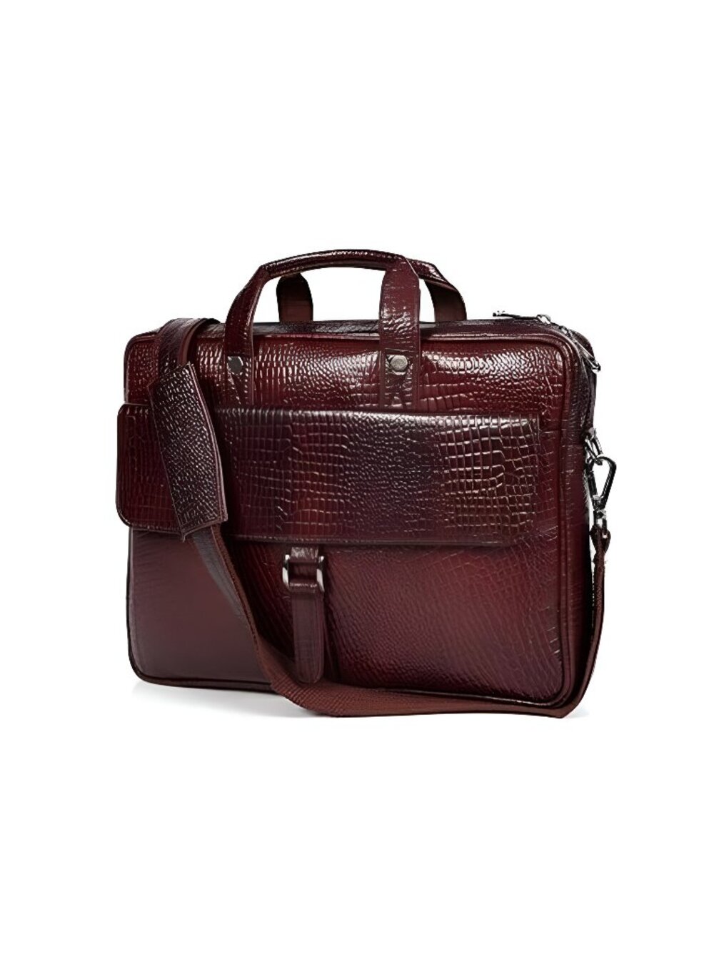 Crocodile Embossed leather bag for men, 5 Zipper Pockets